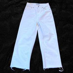 Zara Woman High-waisted Cut-off Denim Cropped Jeans